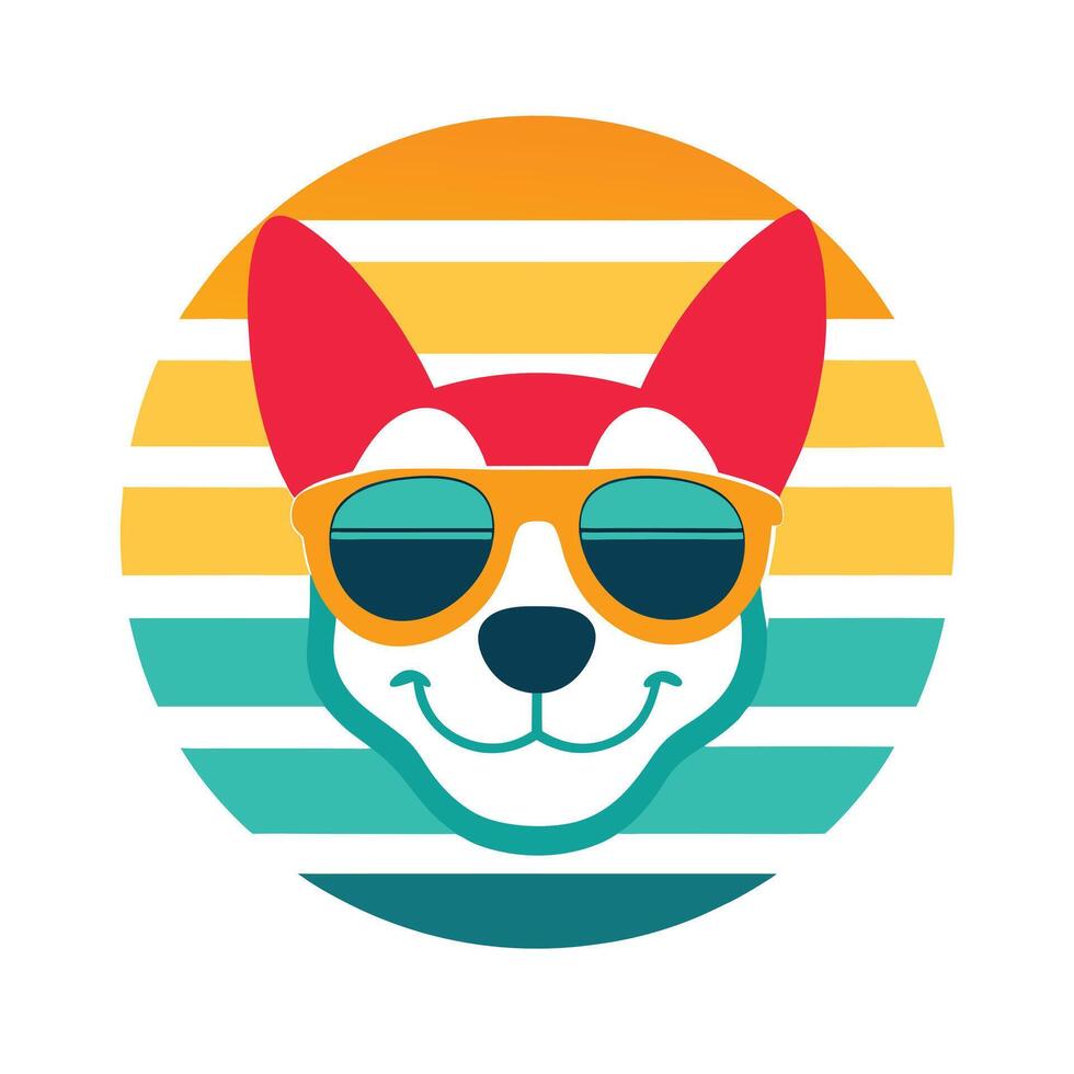 smiling puppy head silhouette on retro vintage sunset vector