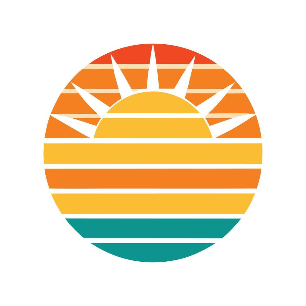 abstract retro striped sun icon simple style vector