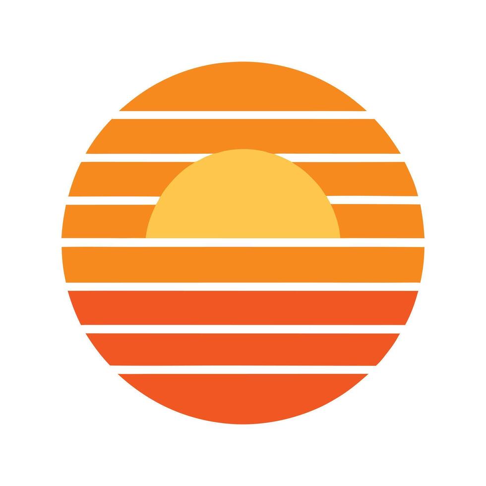 bold flat retro sun with horizontal gradient in circle vector