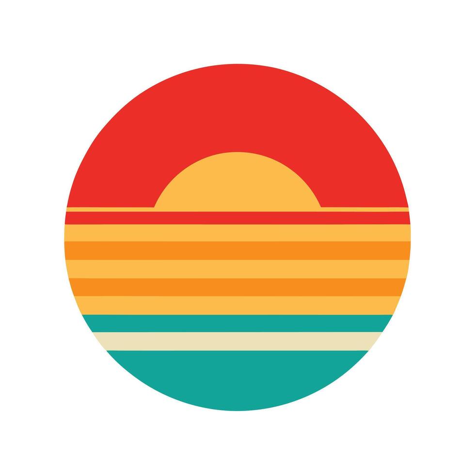 bold circular sunset with distinct retro stripe layers vector