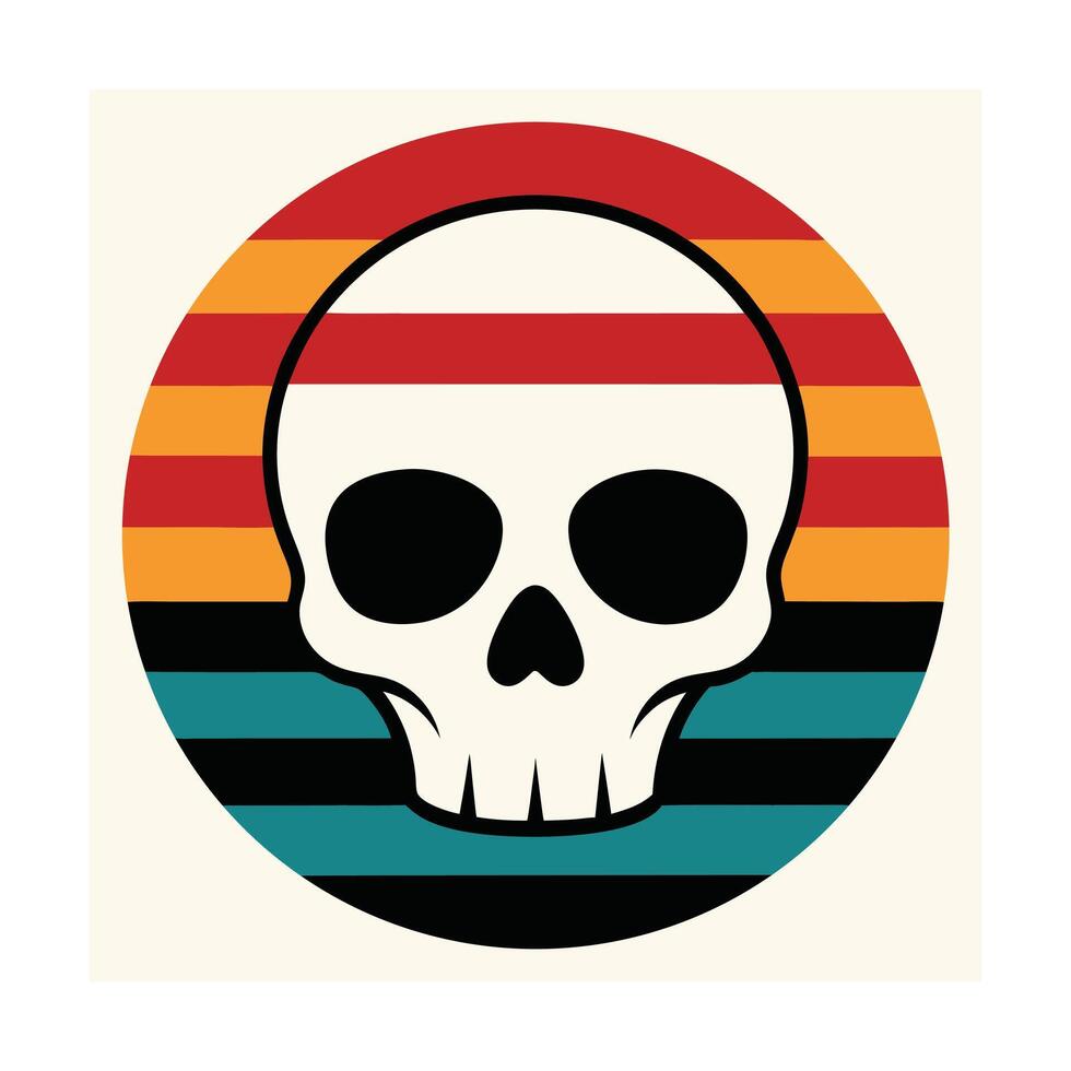 vintage skull and sword silhouette over striped background vector