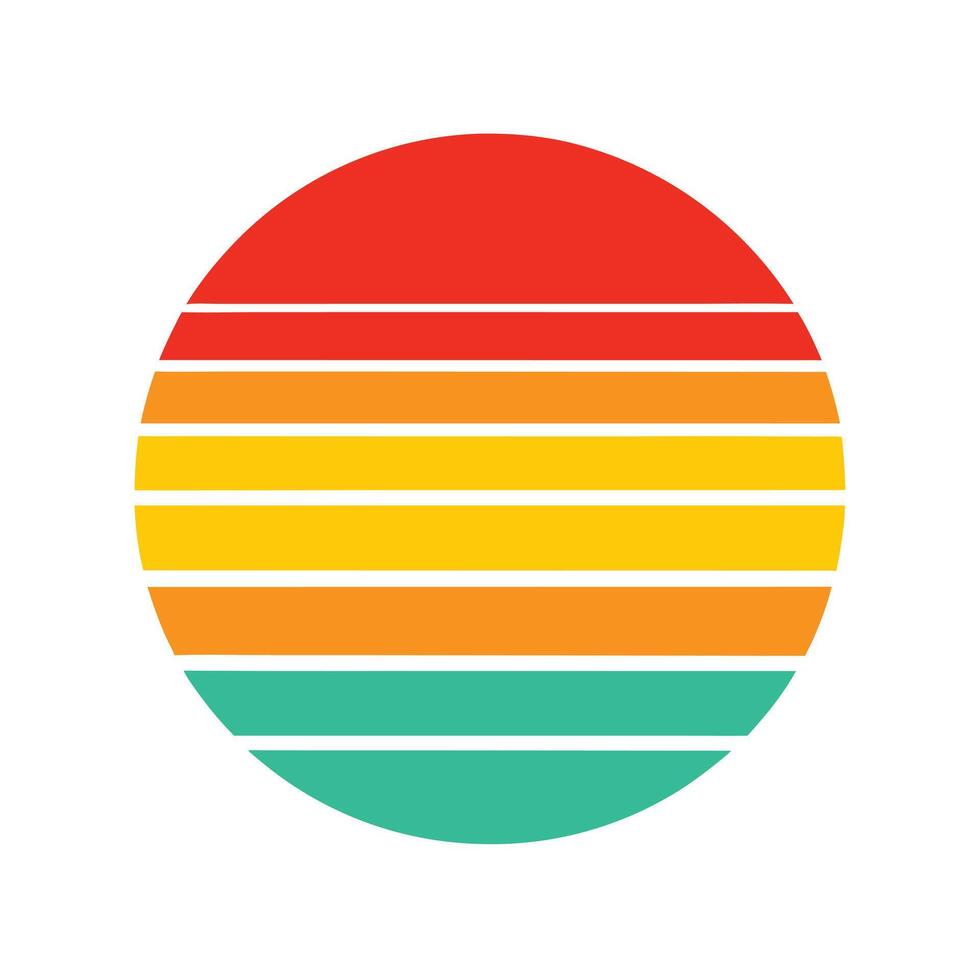 bold retro circle with sunset stripes in bright hues vector