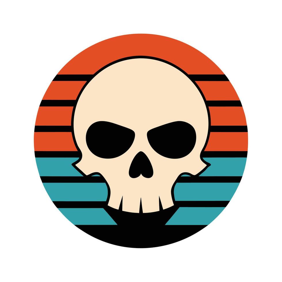 stylized skull silhouette with retro striped sea vector