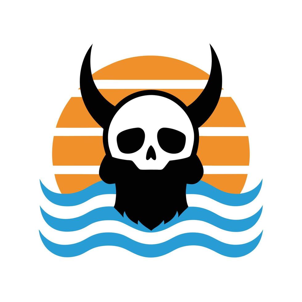 vintage bone skull silhouette on sunset striped background vector