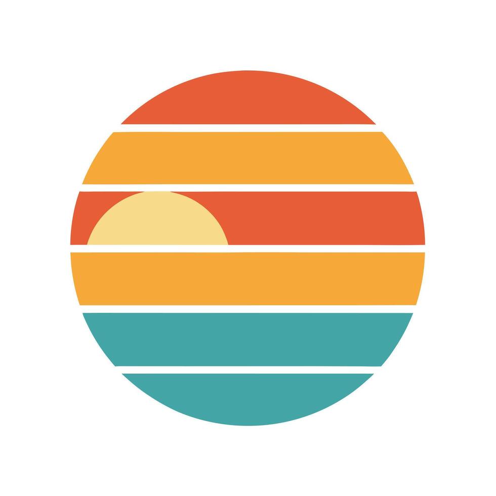 circle retro sun icon with muted vintage stripes vector