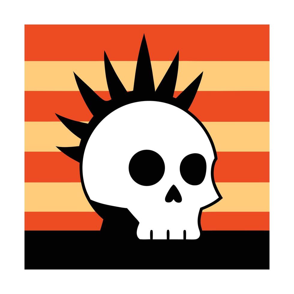 skull with mohawk silhouette on vintage sea stripes vector