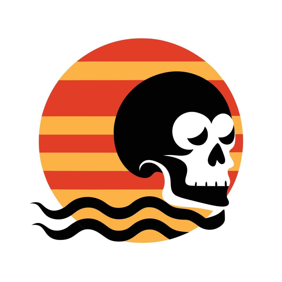 spooky pirate skull silhouette on ocean waves vintage vector
