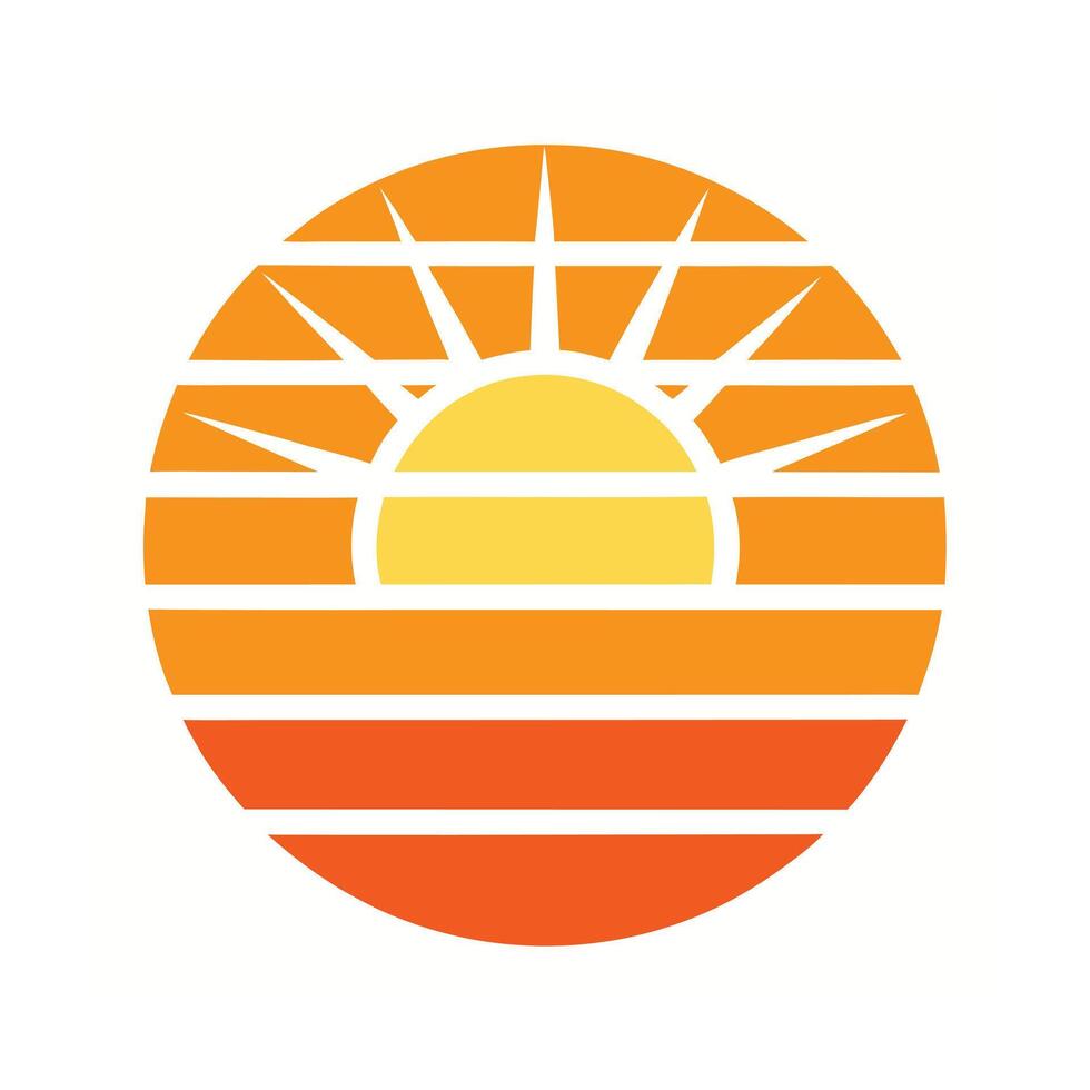 classic retro sun icon with rich warm tone stripes vector