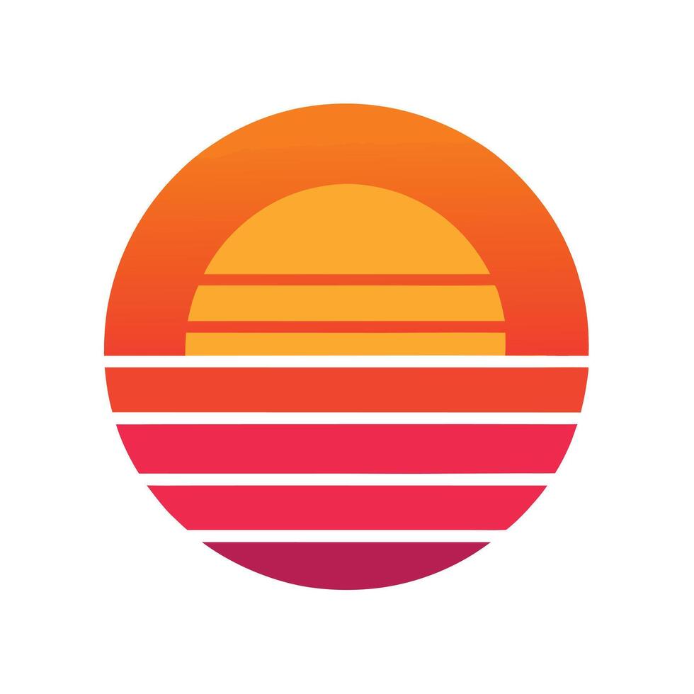 classic circular sunset icon with gradient retro layers vector
