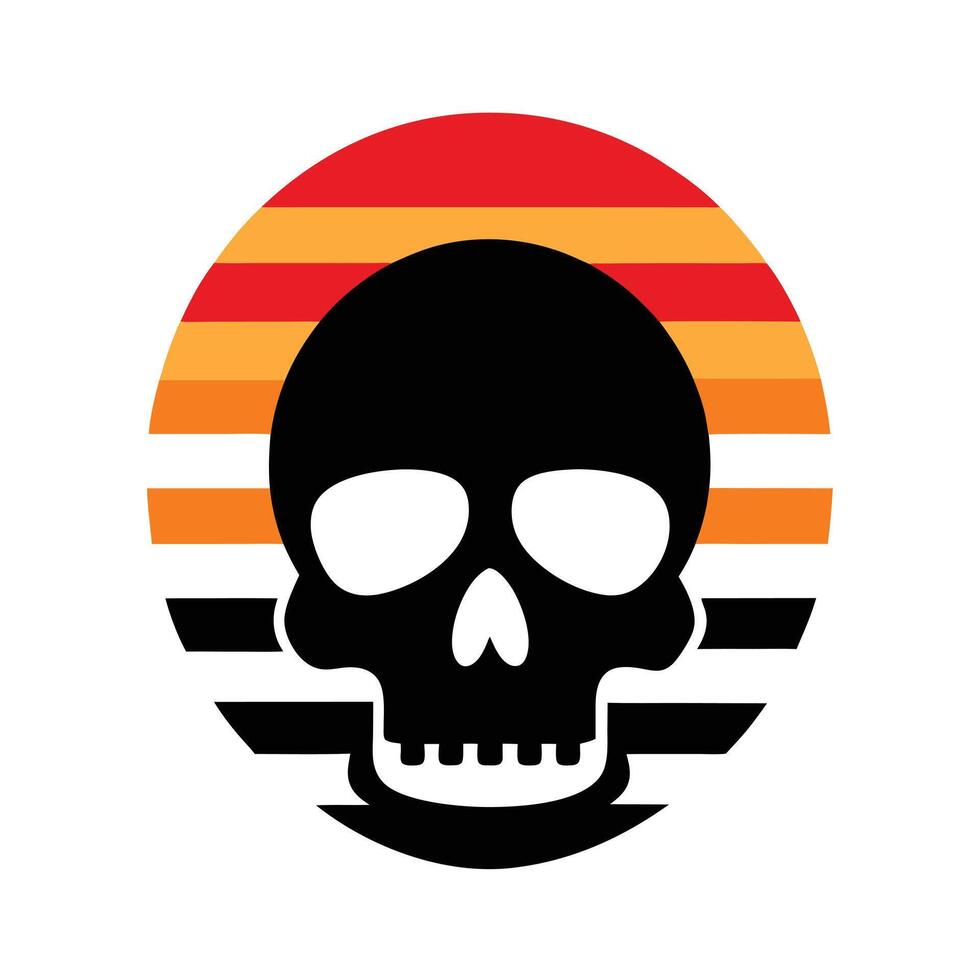 skull silhouette with retro tropical wave stripe vector