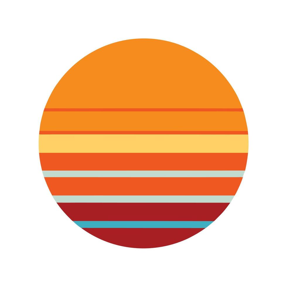 classic retro circle sunset with simple color bands vector