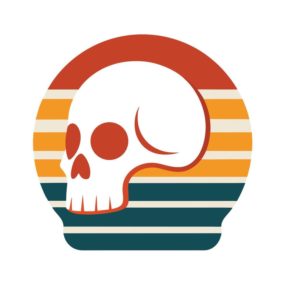 vintage skull silhouette on retro vintage sunset vector