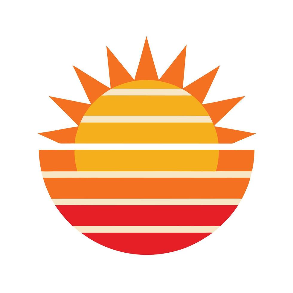 bold retro horizontal stripe sun in flat style vector