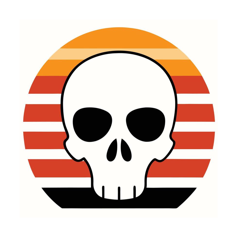 western style skull silhouette on retro wave sunset vector