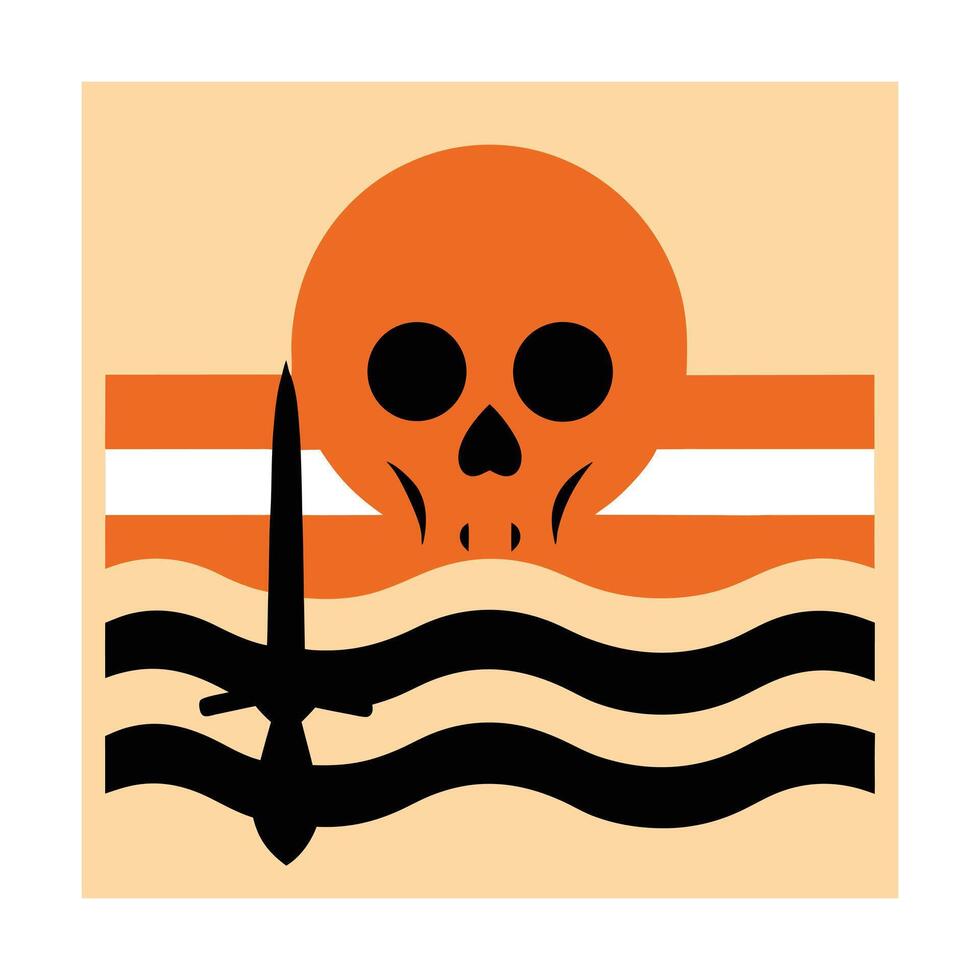 vintage skull profile on retro sunset with waves vector