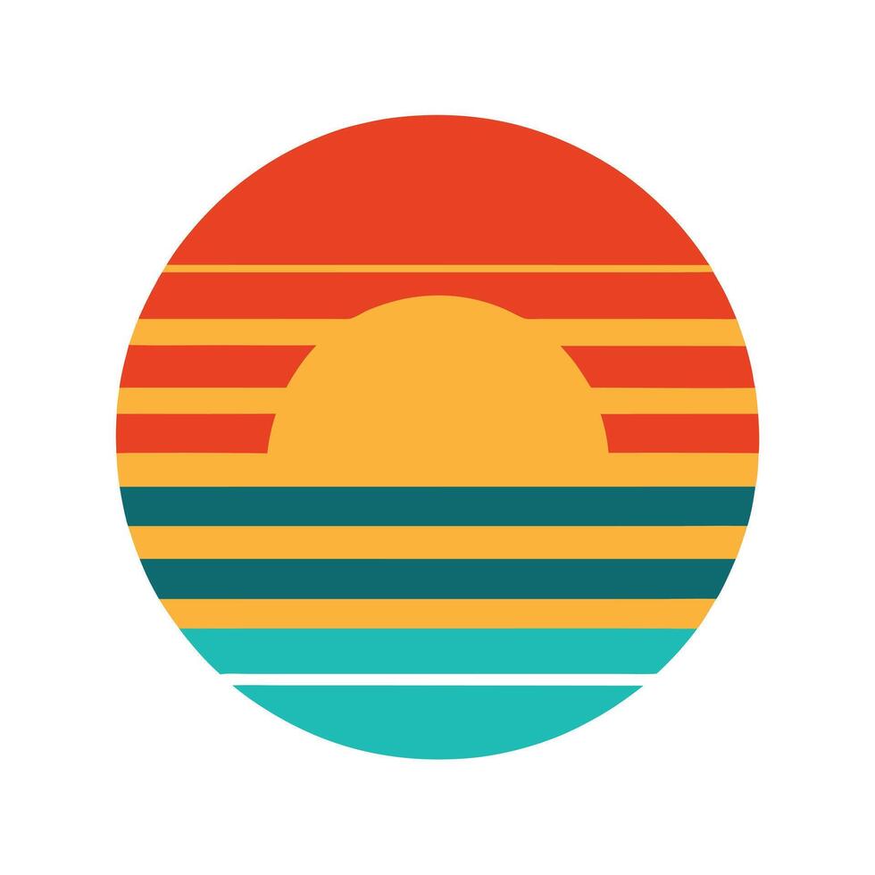 circular sunset in retro palette with bold horizon vector