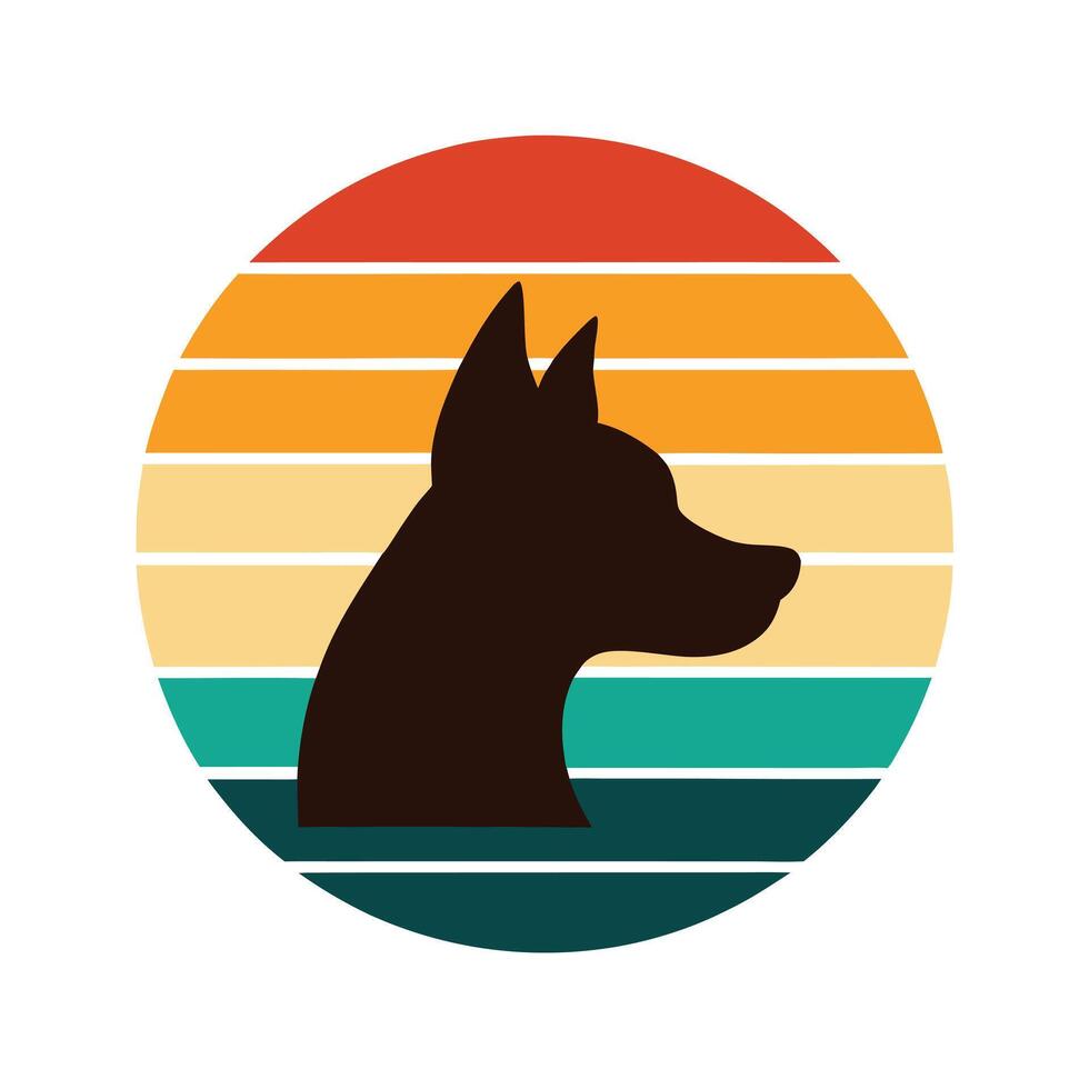 sleepy dog head silhouette on retro vintage sunset vector
