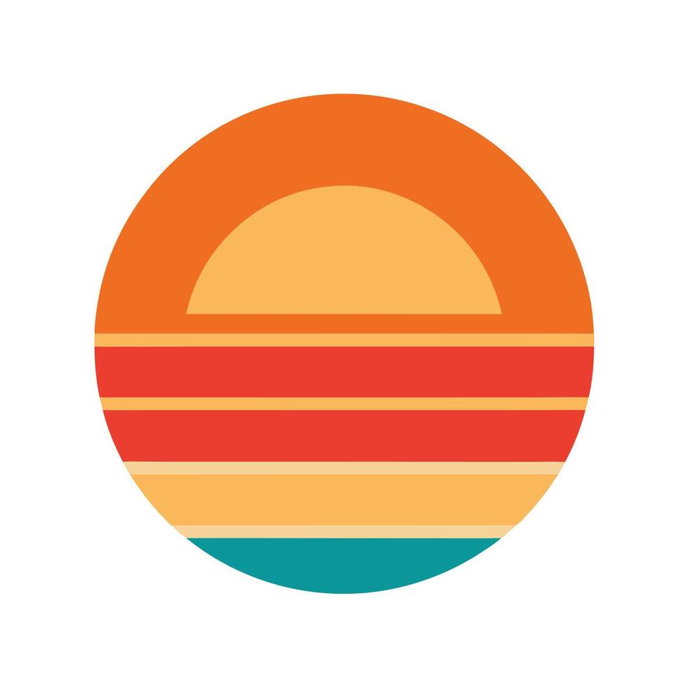 circular icon with retro sunset stripe background vector
