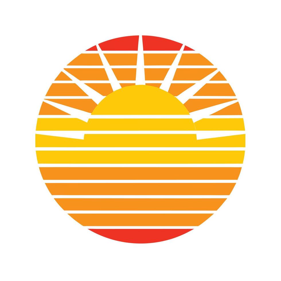 bright retro sun with linear horizontal stripes vector