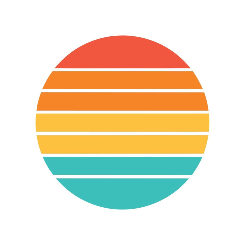 Faded Retro Horizontal Stripes in Flat Circle Sunset vector