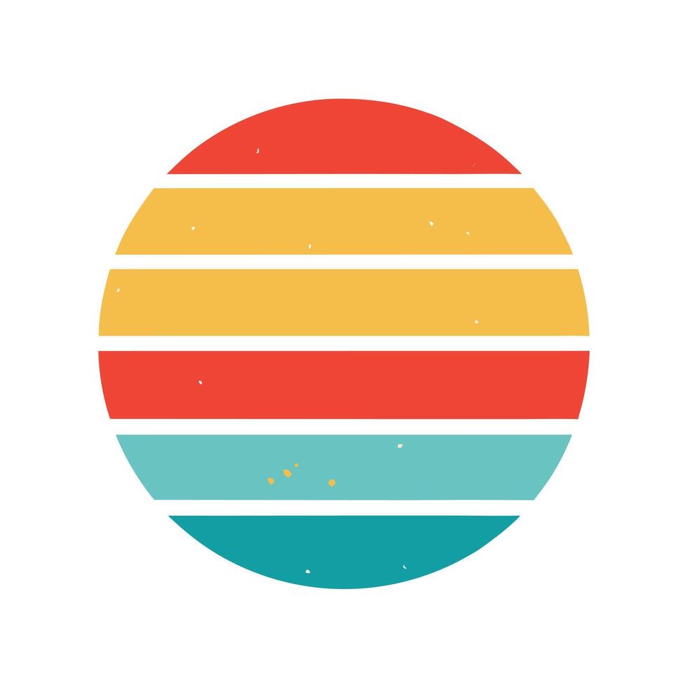Faded Striped Sunset Circle Icon in Retro Design vector