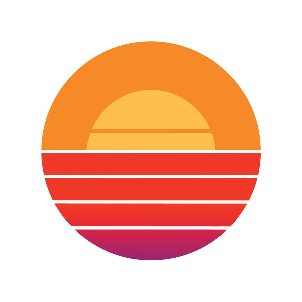Flat Circle Sunset with Clean Retro Line Stripes vector