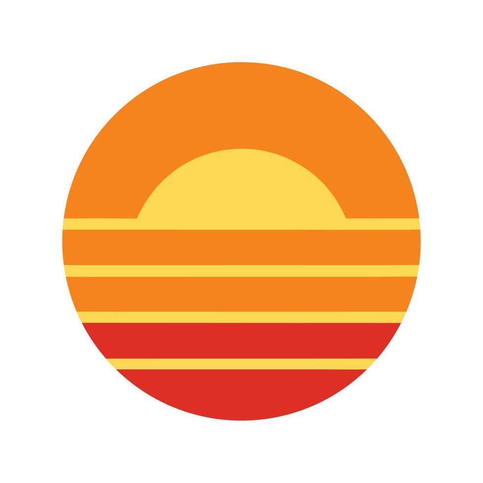 Clean Retro Circle Sun Icon with Warm Stripe Colors vector