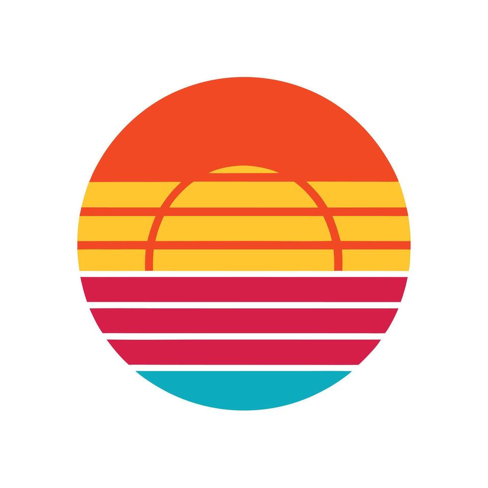 Flat Icon of Retro Sunset with Layered Stripes and Soft Colors vector