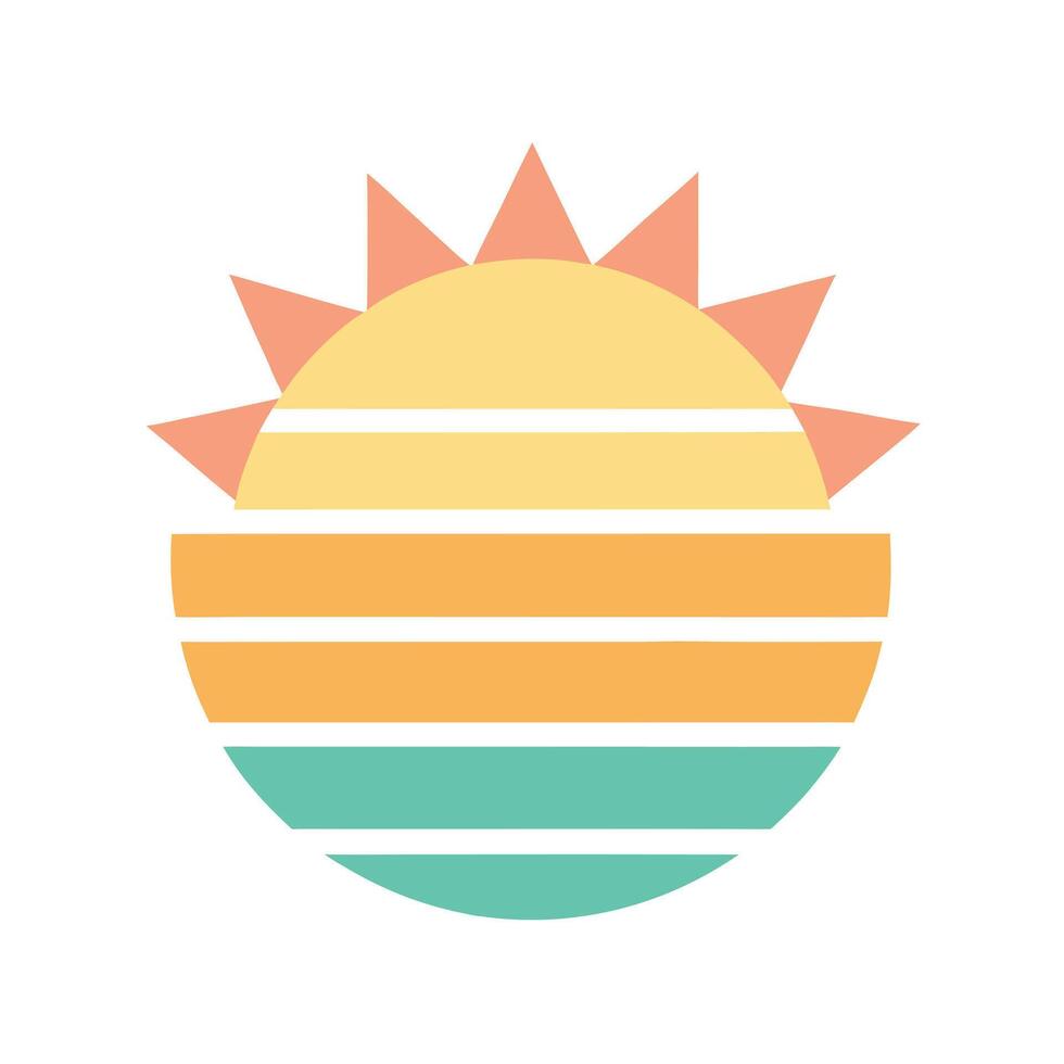 Flat Pastel Retro Sun Icon with Horizontal Stripe Layers vector