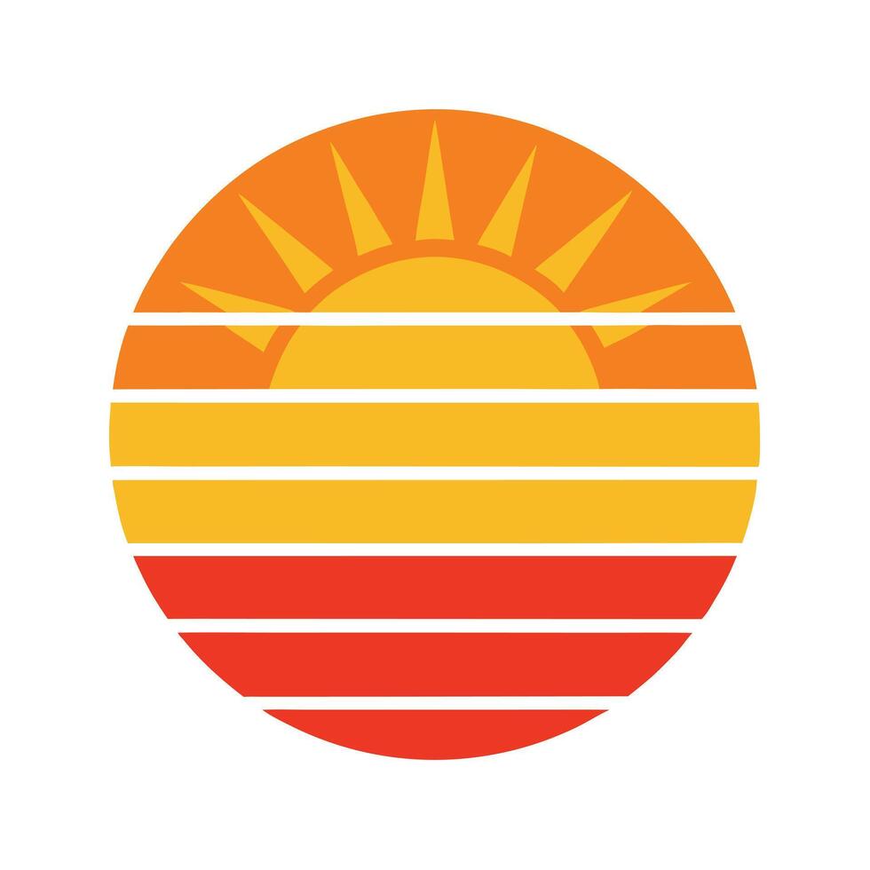 Flat Retro Sun Icon with Horizontal Layered Segments vector