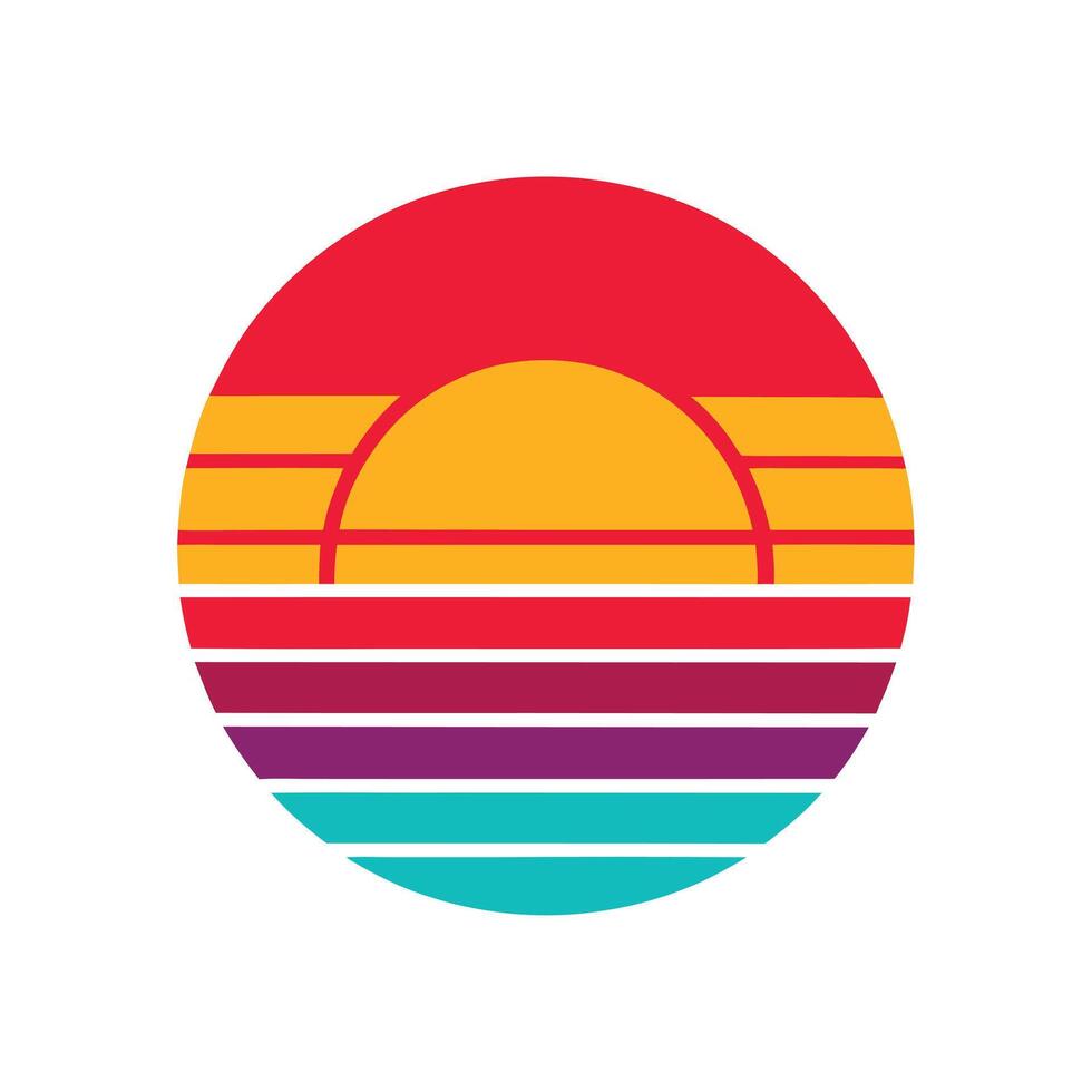 Clean Retro Icon of Sunset with Vibrant Linear Bands vector