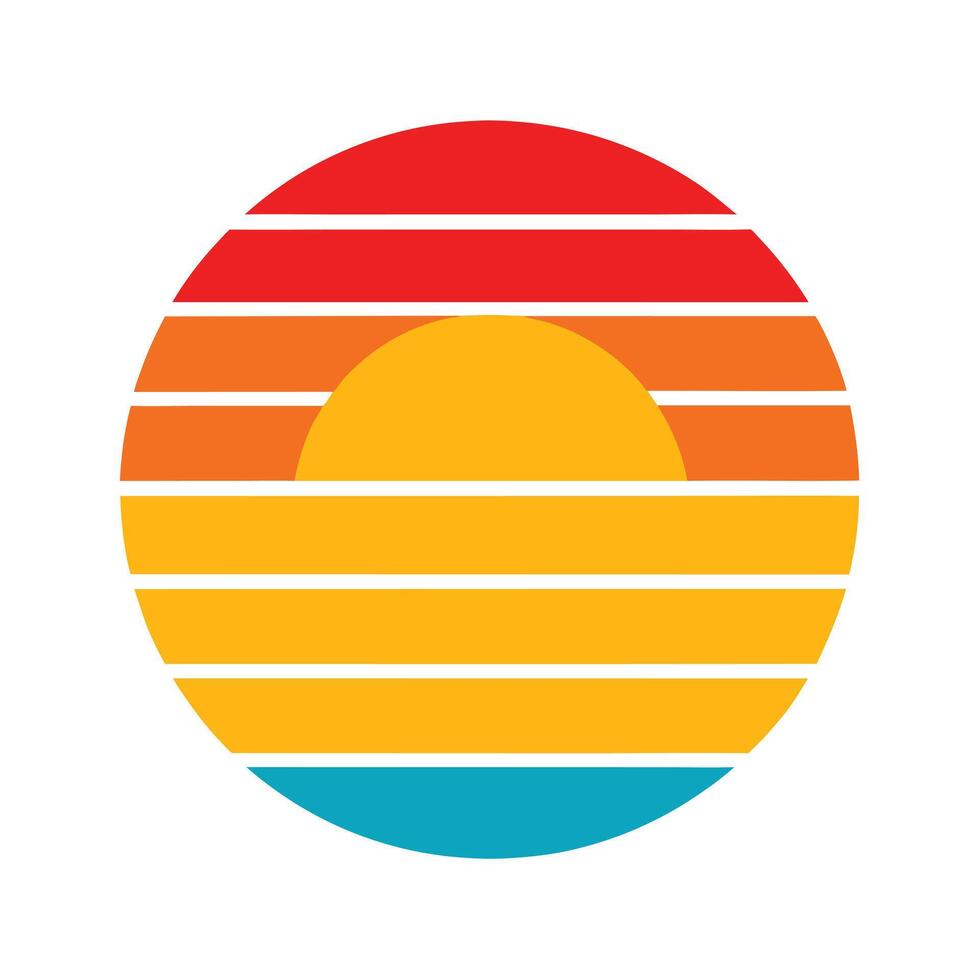Clean Retro Sun with Vibrant Layered Stripes vector