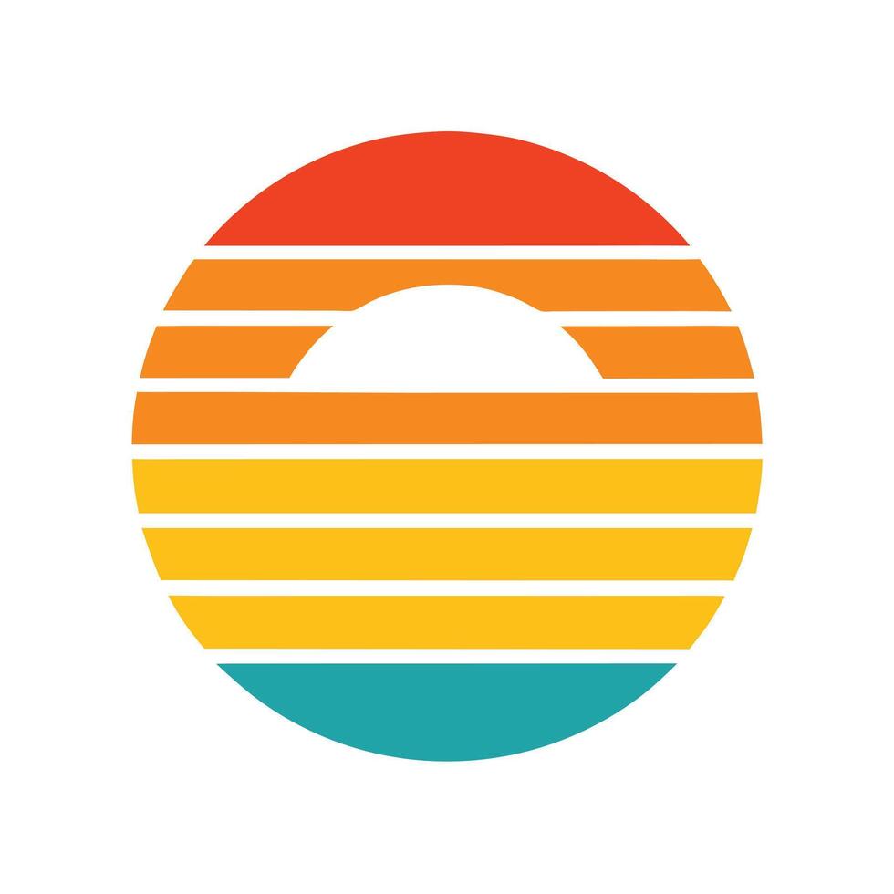 Clean and Simple Retro Sun with Faded Horizontal Stripes vector