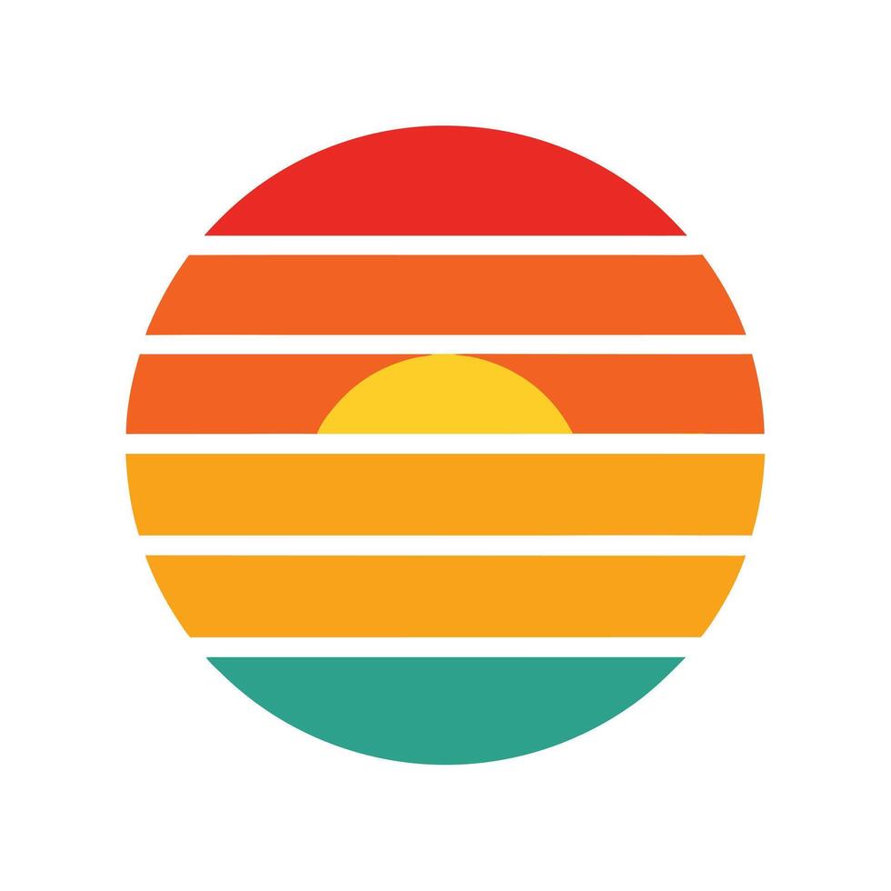 Clean Retro Sunset Icon with Concentric Stripe Bands vector