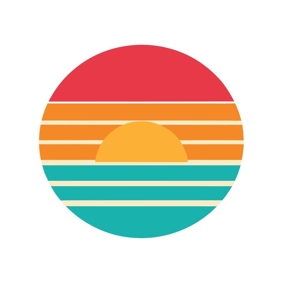 Clean Retro Sunset Icon with Pastel Horizontal Layers vector