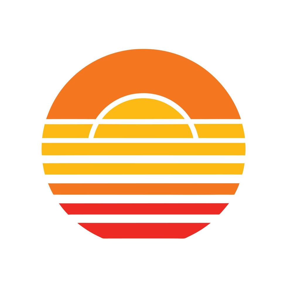 Clean Warm Retro Stripe Icon Forming Sun Silhouette vector