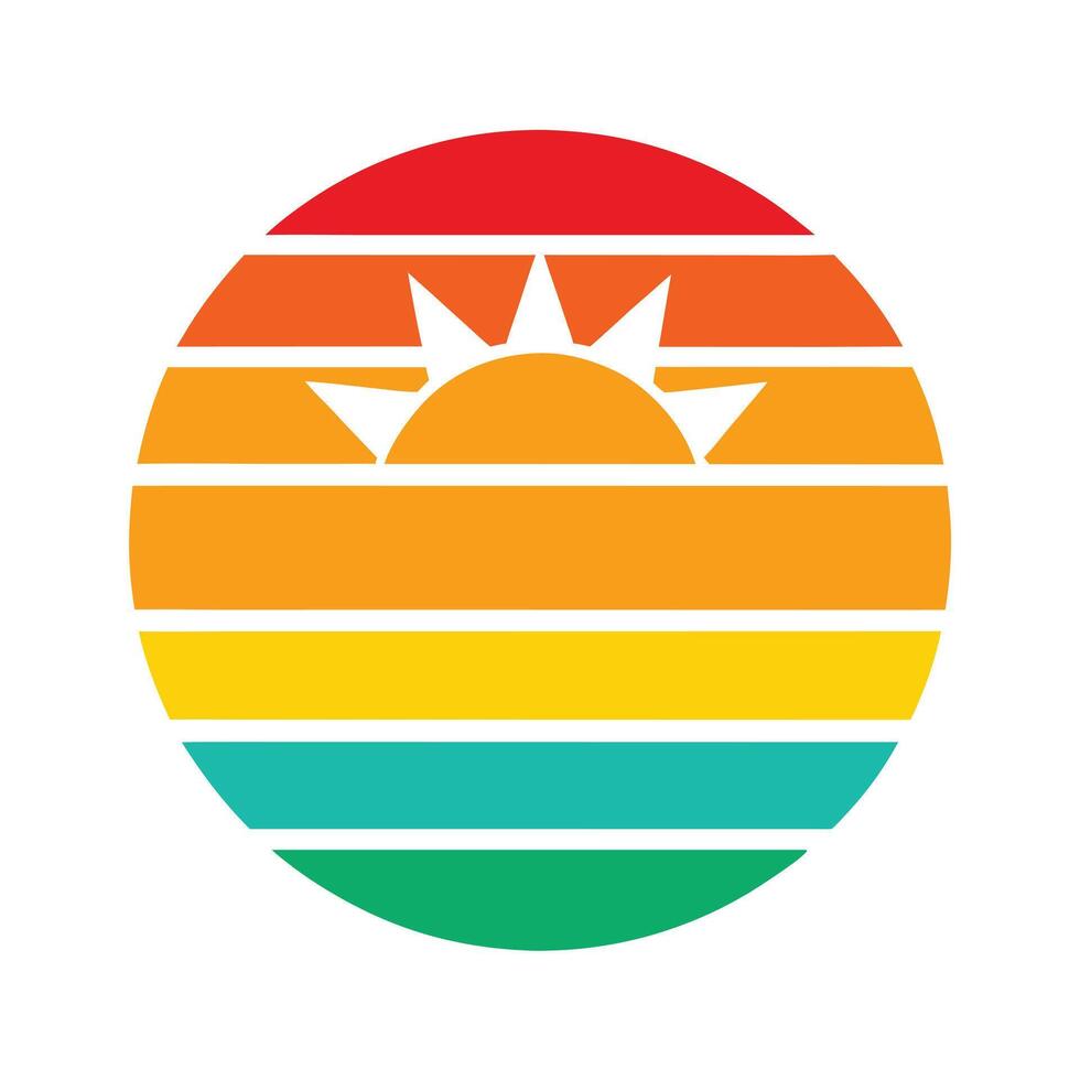 Colorful Horizontal Stripes Forming Sun Icon vector