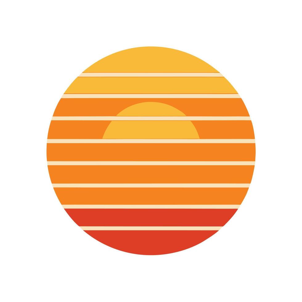 Flat Retro Sun with Linear Striped Bands in Warm Tones vector