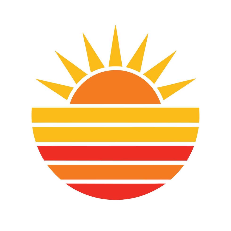 Clean Icon of Warm Retro Sun with Stripe Pattern Design vector
