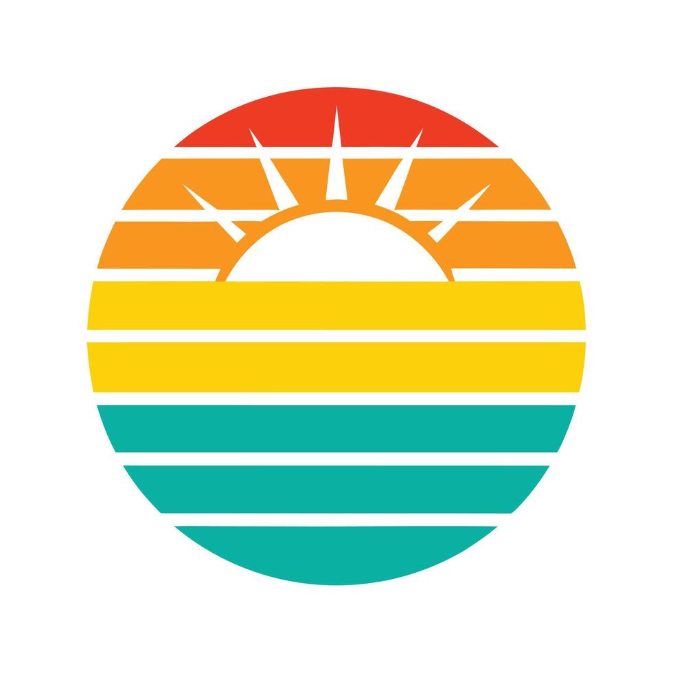 Colorful Retro Sun with Layered Horizontal Stripes vector