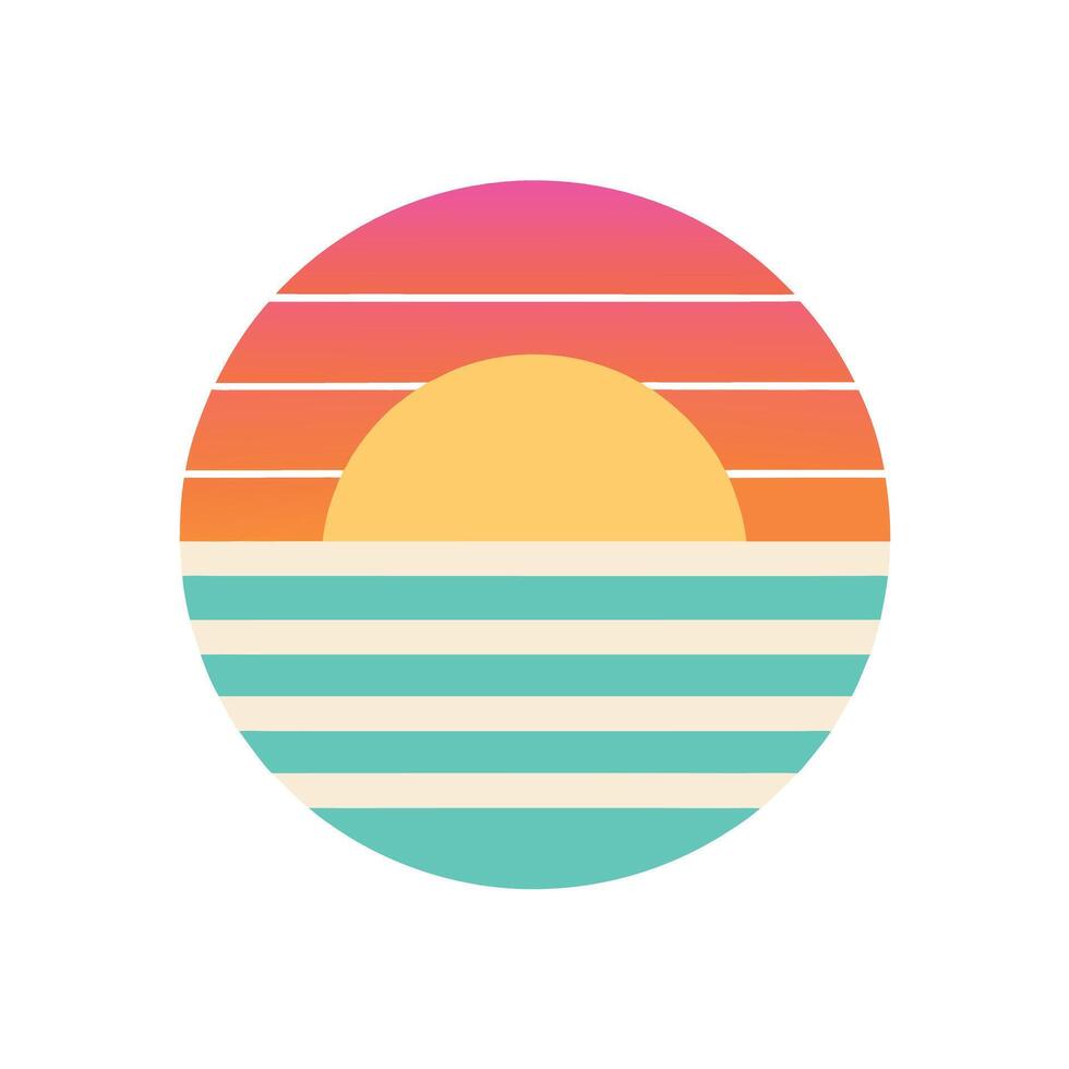 Flat Retro Sunset Icon with Soft Stripe Transition vector