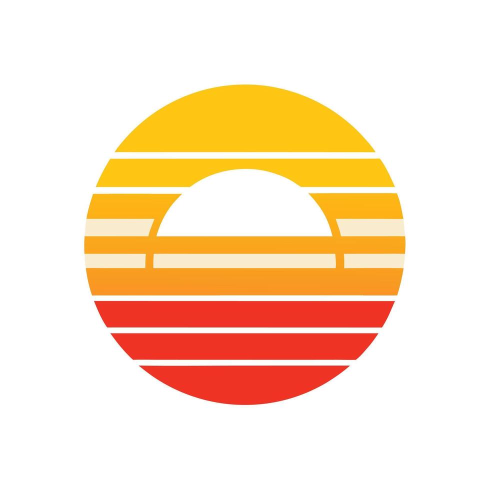 Clean Sun Symbol with Stylized Retro Stripe Sunset vector