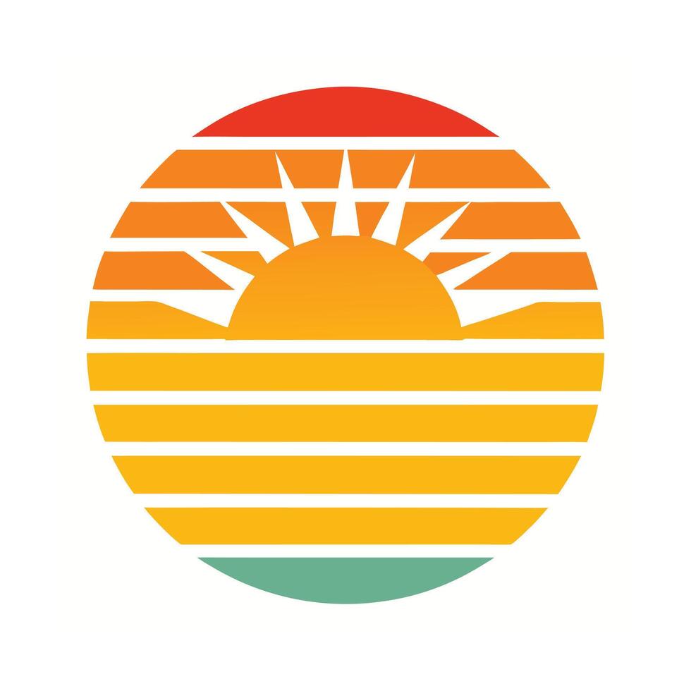 Clean Retro Sun Graphic with Soft Striped Background vector
