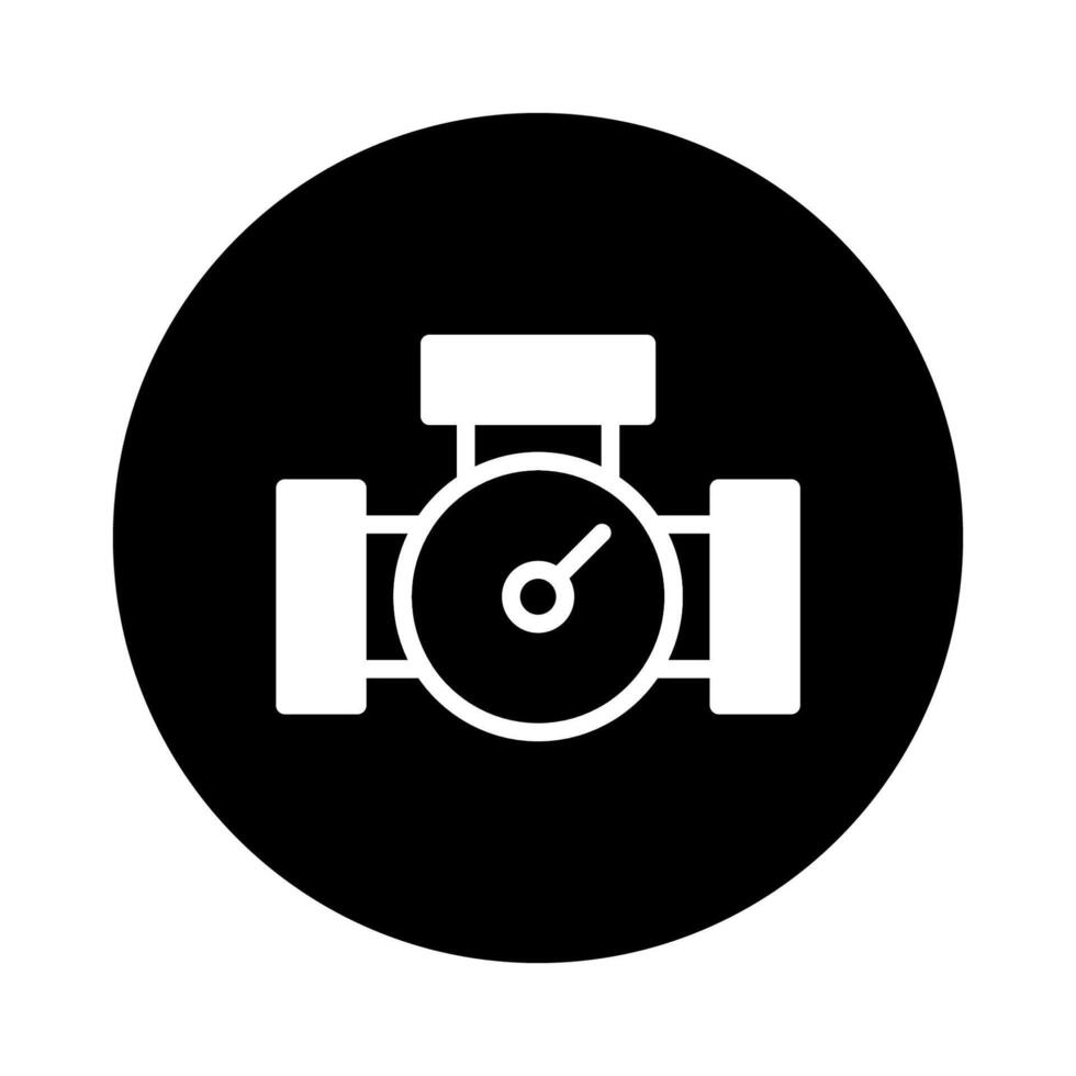 White pipeline icon on a black background representing an industrial measuring gauge in format suitable for infographics or web design vector