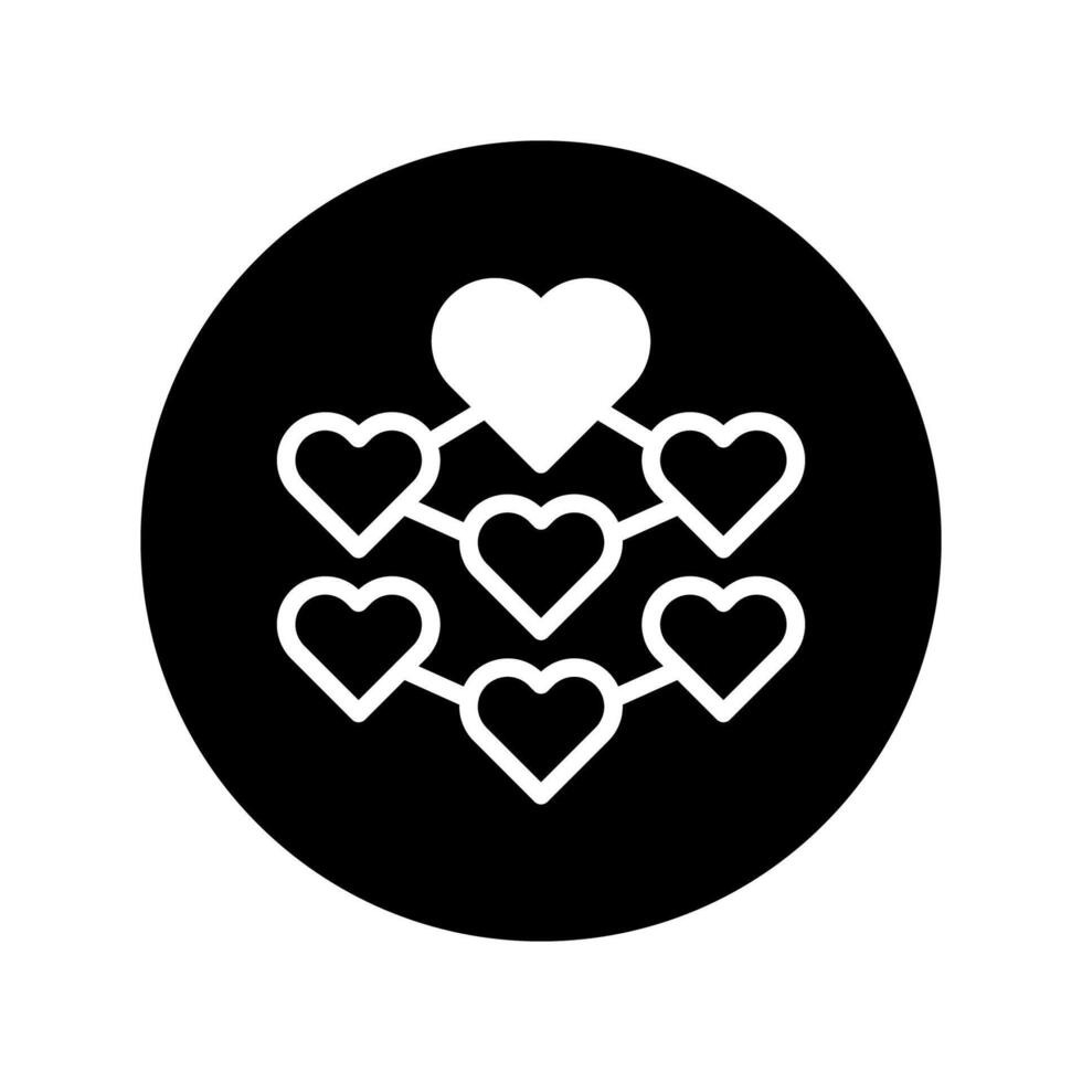 Symbolic representation of interconnected relationships with linked hearts in network structure as visual concept vector