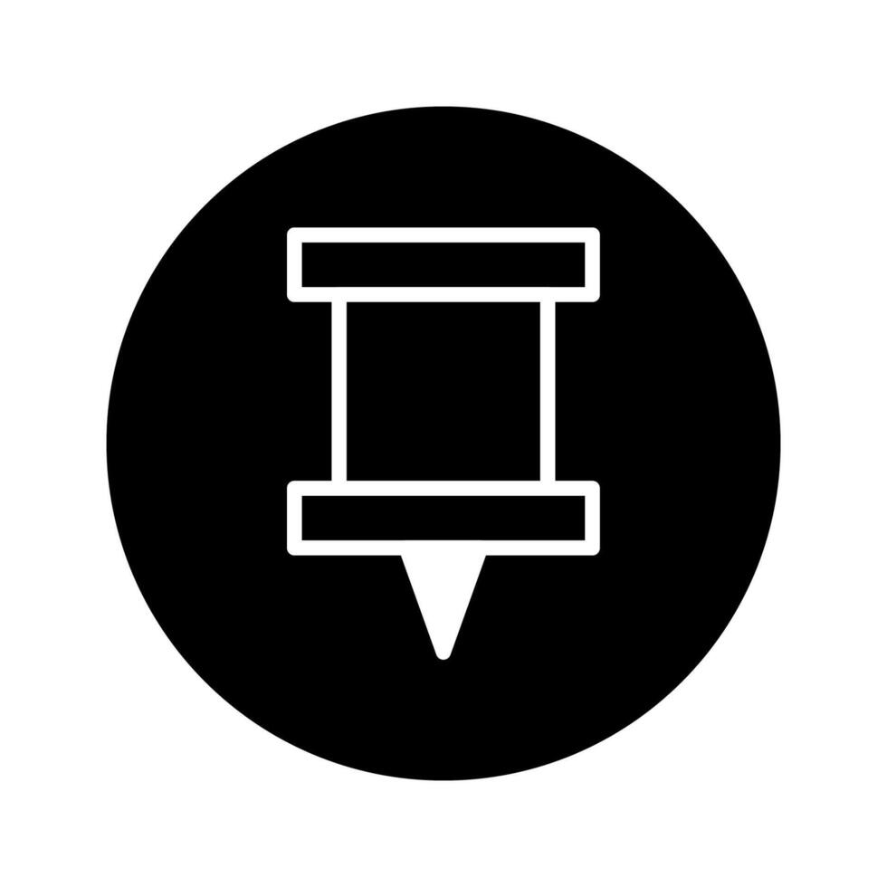 Simple white pushpin on black circle background to represent an important location idea concept design vector