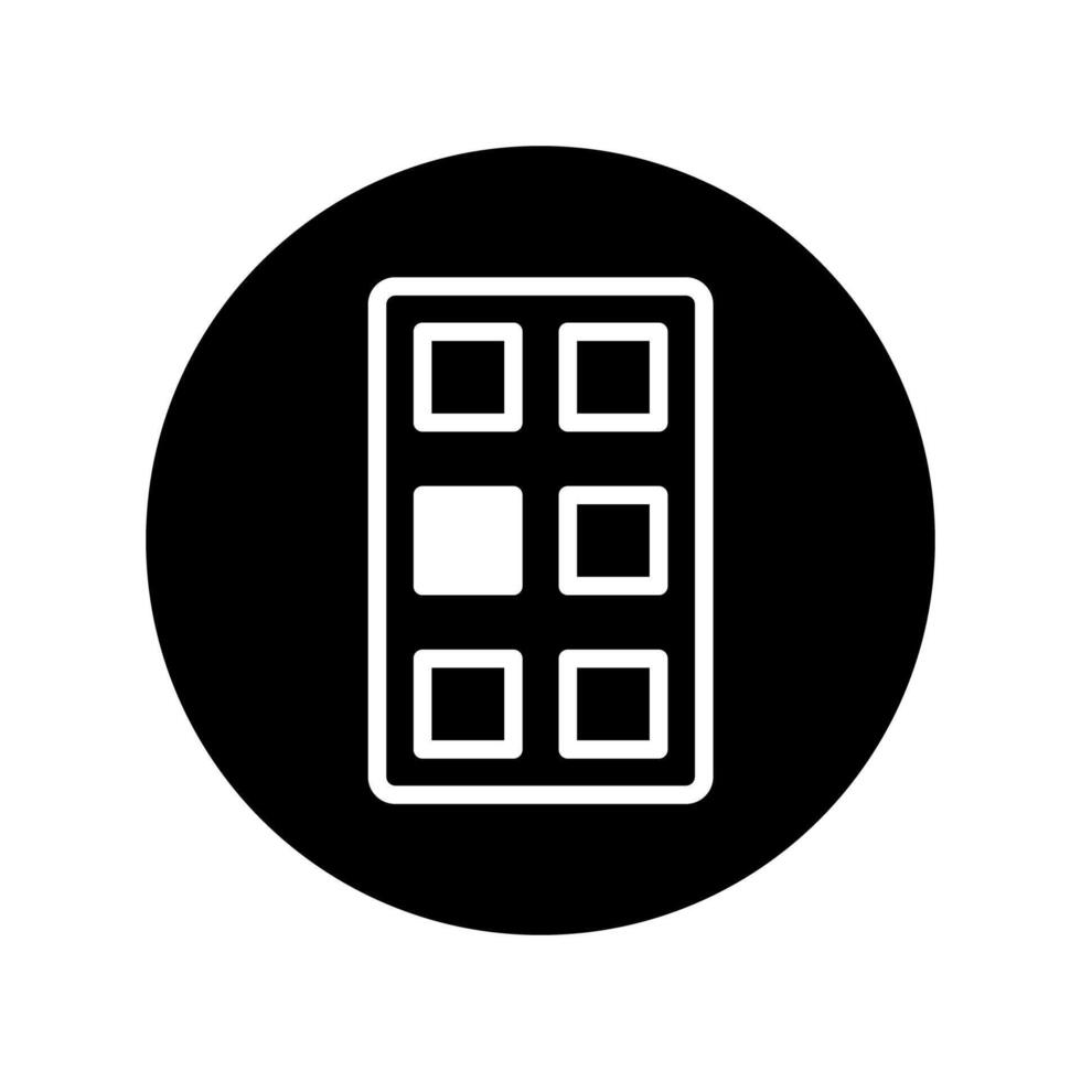 Simple white grid icon within a black circle creating a modern design element illustration vector