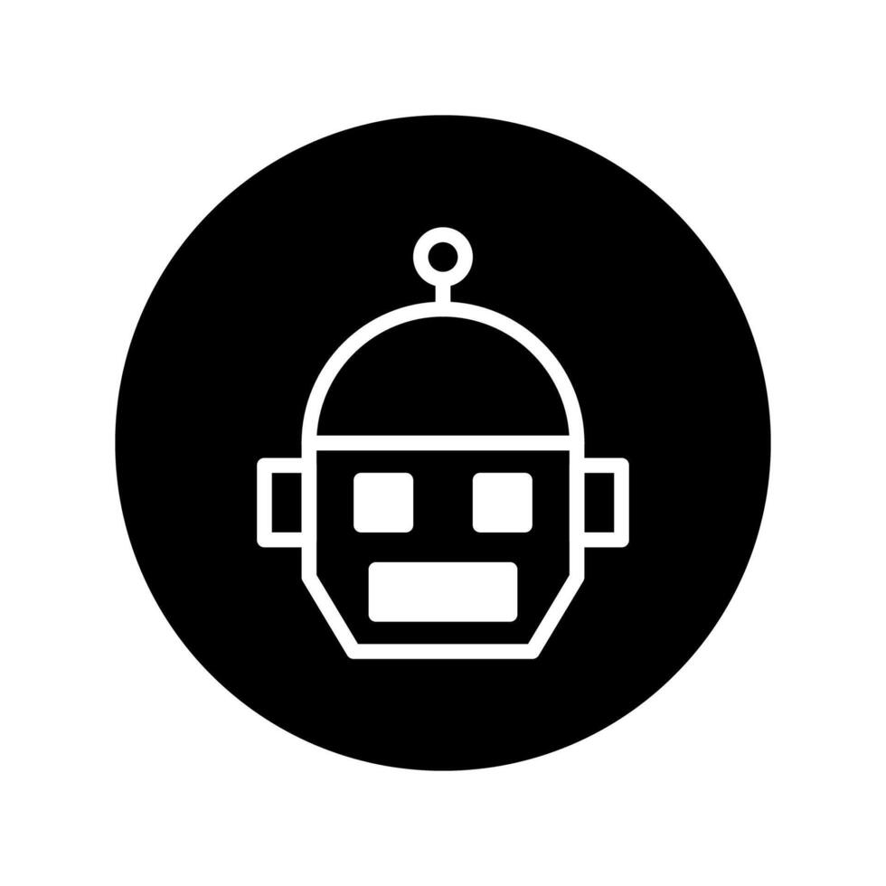 Simple robot head icon design showcasing artificial intelligence and futuristic technology graphics within a black circle shape vector