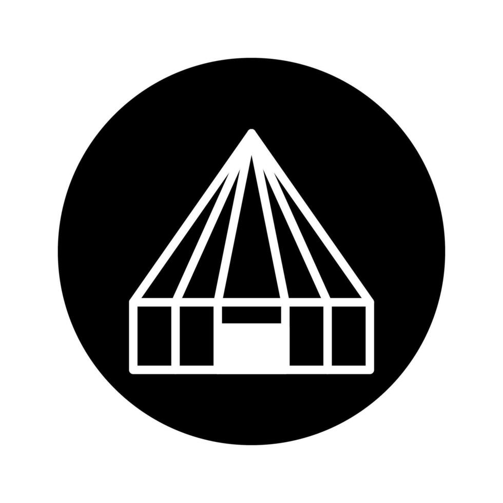 Simple black and white illustration of a circus tent within a circle represents entertainment vector