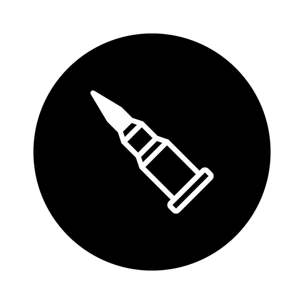 Monochrome bullet icon design featuring a black circle backdrop providing a bold graphic representation ammunition vector